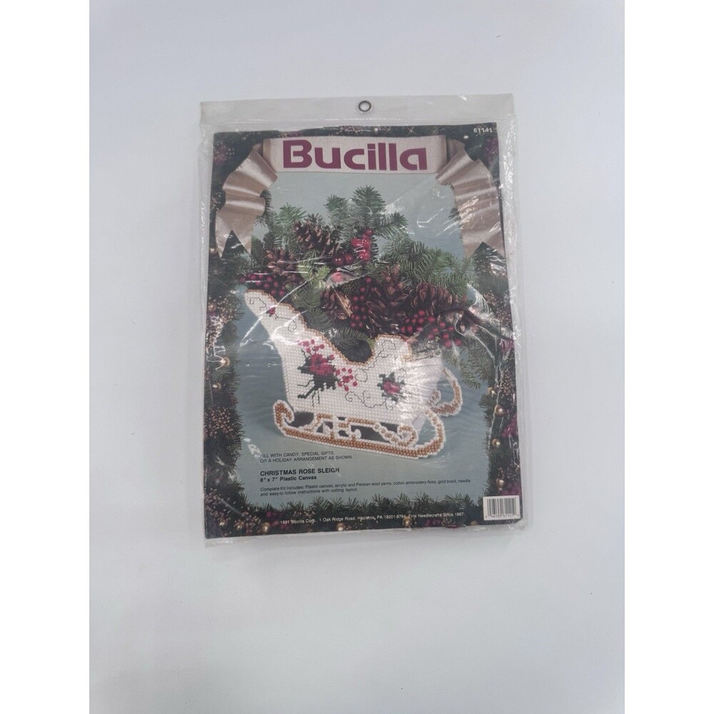 Bucilla Rose Sleigh  Plastic Canvas Kit 61141 New Vintage NOS Christmas
